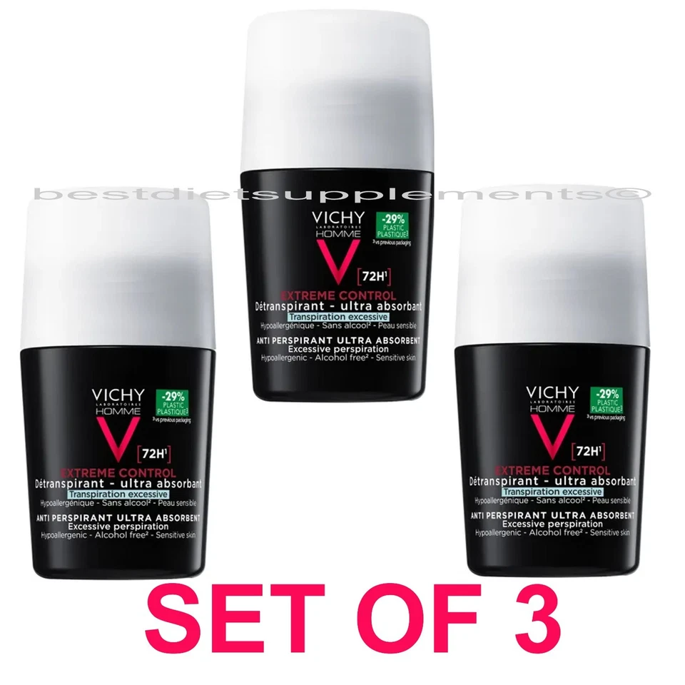 3 X Vichy Homme 72HR Desodorante Antitranspirante Extreme Control 50 ml Vendedor de EE. UU. Foto 1 de 3