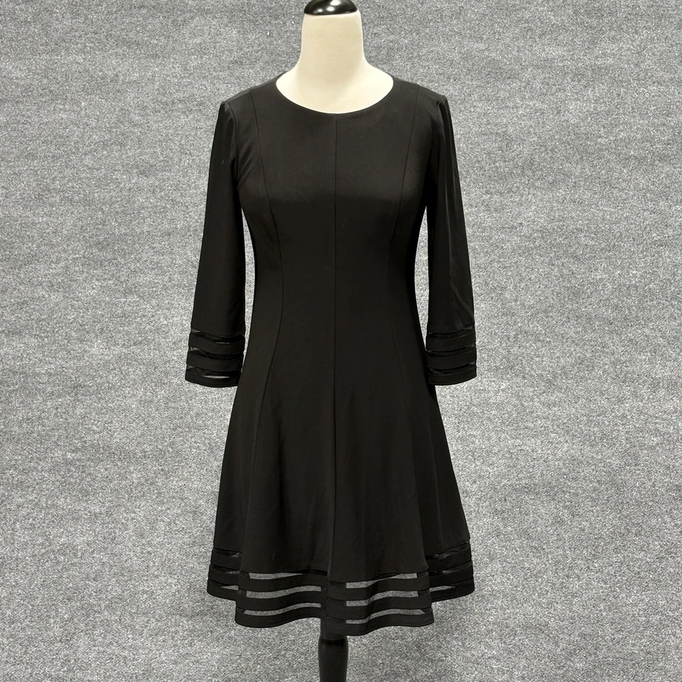 Jessica Howard Little Black Dress Womens 6 Petite Fit & Flare Mesh Trim LBD - Image 1 of 4
