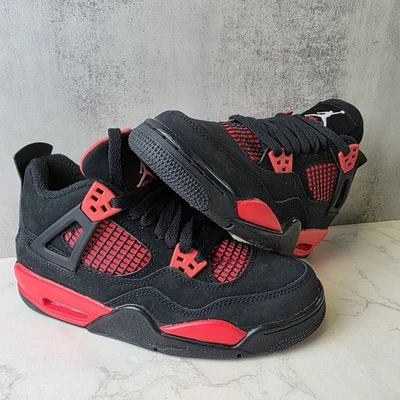 Youth Size 5 - Nike Air Jordan 4 Retro (GS) Sneakers Red Thunder Edition - Image 1 of 4