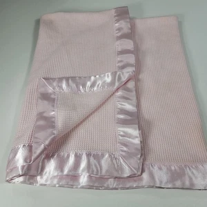 Starting Out Thermal Baby Blanket PINK Waffle Weave Satin Trim Security 48”x34” - Picture 1 of 13