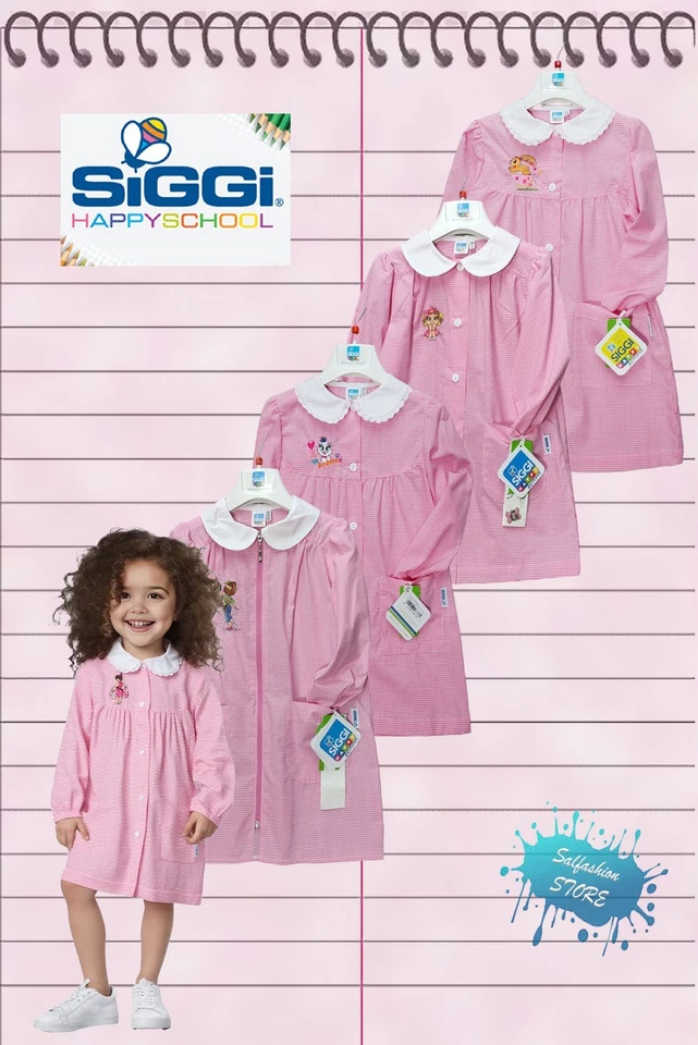 GREMBIULE BIMBA SCUOLA MATERNA ASILO ROSA QUADRETTI RICAMATO SIGGI - Immagine 1 di 1