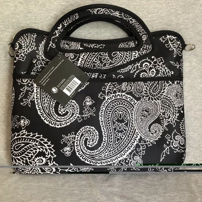 "Funda para portátil de mujer cachemira negra blanca con correa para el hombro 14,1"" nueva" Foto 1 de 4