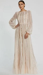 Mac Duggal 94081 Größe 10 rosa Perlen verziert Bischofsärmel langes Kleid $ 798 - Bild 1 von 6