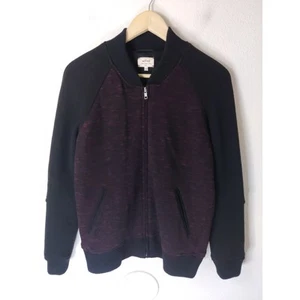 Wilfred Aritzia Black & Red Raglan Wool Blend Full Zip Bomber Jacket Size 4 - Picture 1 of 7