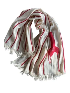 Makers Mark Bourbon Scarf Red Stripes & Cream 32”x50” Trademark Wax Drip EUC! - Picture 1 of 4