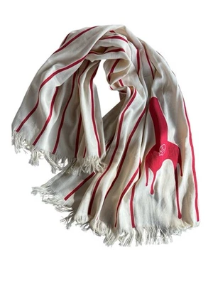 Makers Mark Bourbon Scarf Red Stripes & Cream 32”x50” Trademark Wax Drip EUC! - Image 1 of 4