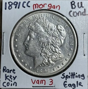 1891-CC Morgan Silver Dollar VAM 3 Spitting Eagle🌟BU🌟Rare Key Coin* SEE VIDEO - Picture 1 of 11