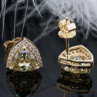 Aretes de diamantes champán certificados tratados de 3 quilates con detalles, plata 925 Foto 1 de 4