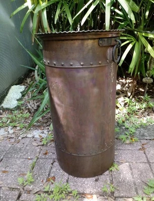 Extra Large Antique Copper Umbrella Stand With Scalloped Edge & Iron Hardware  - Image 1 of 4