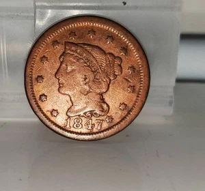 1847 Large One Cent Copper Penny US Coin 1c You Grade It A9 - Picture 1 of 2