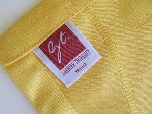 Garnier Thiebaut France Golden Yellow Ribbon Cotton Jacquard Tablecloth 66" Sq. - Picture 1 of 8