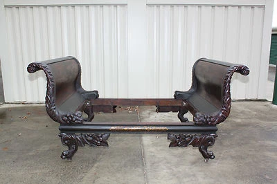 Monumental Rare New York Classical Empire Carved & Stenciled Sleigh Bed ~Ca.1825 - Image 1 of 4