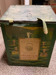 ANTIQUE LEE & CADY JAPAN TEA TIN BIN METAL COUNTRY STORE BOX - LARGE - Picture 1 of 7