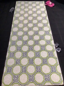 WORLD TRAVELER beaded Table Runner 13 x36 centerpiece geometric blue green white - Picture 1 of 4