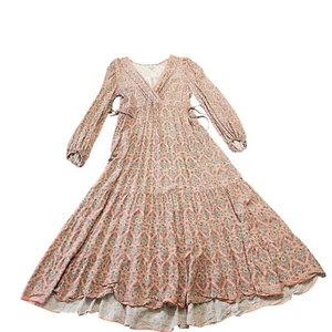 Max Studio Womens Floral Pink Maxi Dress Long Sleeve Wrap Style Size M - Picture 1 of 15