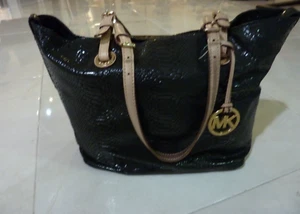 Michael Kors Snake Skin Soft Leather Satchel Bag BLACK - Picture 1 of 8