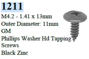50 Pcs M4.2 - 1.41 x 13mm GM Phillips Washer Hd Tapping Screws Black Zinc - Picture 1 of 2