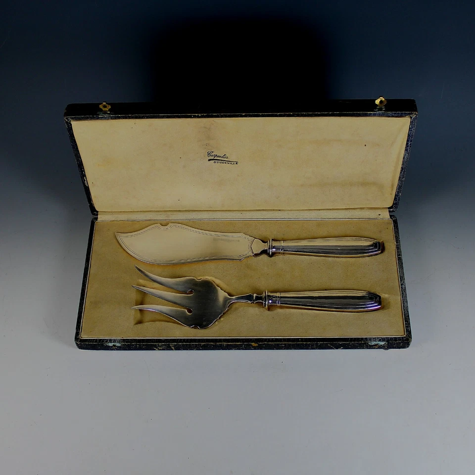 Antiguo juego de peces franceses de plata de ley en caja Foto 1 de 4