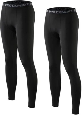 Men's Pro Combat Compression Pants Base Layer Bottoms Tights Leggings - 2 Pack - Image 1 of 4