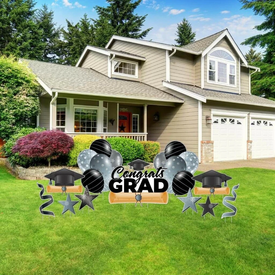VictoryStore Congrats Grad Silver Graduation Yard Display Graduate Decor 20025B - Image 1 of 4