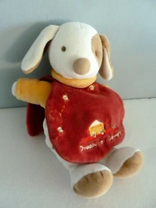*. DOUDOU ET COMPAGNIE PELUCHE CHIEN HUGO CAPE ROUGE ORANGE BLANC 23cm EXC. ETAT - Picture 1 of 9