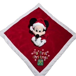 Disney Baby's 1st Christma Mickey Mouse Plush Security Blankie Baby Comforter - Picture 1 of 6