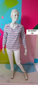 So Sweet Taille 38 Superbe blouse manches longues blanc bleu marine rouge - Foto 1 di 4