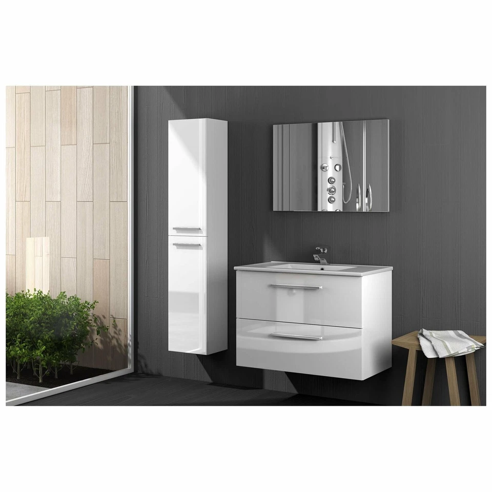 FORES Aruba 2 Cassetti Mobile Pensile da Bagno con Specchio - Bianco (94613)