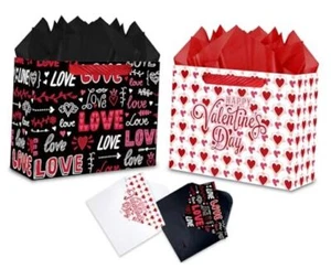 JWSCYSY 2PCS 12.6" Valentines Gift Bags With Card 2PCS Large Balck and White - Picture 1 of 8