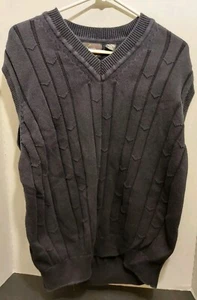 Greg Norman Cable Chunky Knit V-neck golf sweater vest Mens Large Preppy Black - Picture 1 of 6