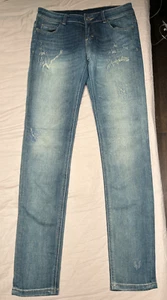Gucci Jeans 2006 Y2K Navy Blue Orange Contrast Stitch Pocket Gold Logo 38 6 8 XS - Picture 1 of 3