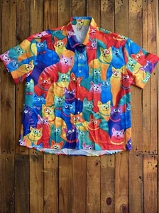 Hardaddy Button Down Men 2XL Short Sleeve Collar Miluoticolor Cat - Picture 1 of 7