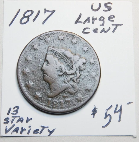 1817 CHOCOLATE BROWN 206 YEAR OLD LARGE CENT - DIRT CHEAP! 13 STAR VARIETY!!!⭐⭐ Cover