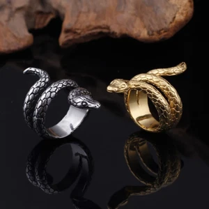 Stainless Steel Snake Rings Gold Plated Sizes 7-12 Unisex Fashion Jewelry Men - Picture 1 of 5