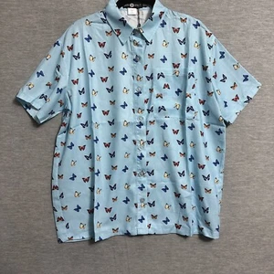 Urban Outfitters Daisy Street Women Small Blue Butterfly Button Down Camp Shirt - Picture 1 of 9