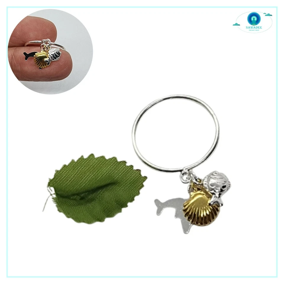Anello da donna argento 925 con charms delfino conchiglia dorata pesciolino per - Immagine 1 di 4