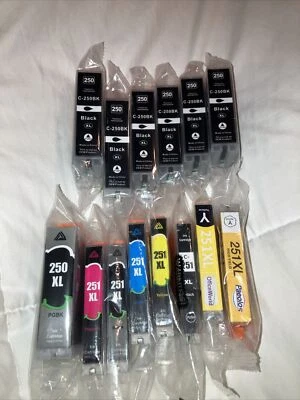 Lote de 14 cartuchos de inyección de tinta C-250BK y 251XL de repuesto para tinta nueva Canon Foto 1 de 4