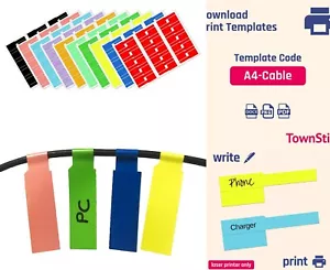 10 Farben, 300 Stück, Kabel Etiketten Selbstklebend Kabelbeschriftung A4-Format, - Bild 1 von 2