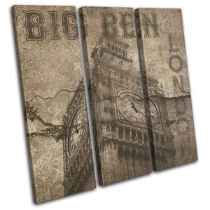 London Antique Retro City TREBLE CANVAS WALL ART Picture Print - Picture 1 of 1