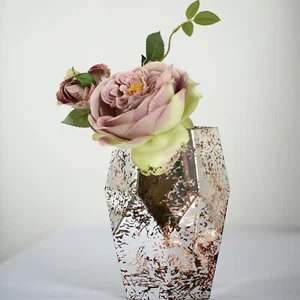 6 pcs 8" tall Silver Rose Gold Mercury Glass Geometric Pentagon Wedding Vases - Picture 1 of 7