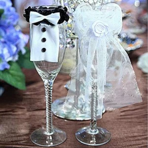 2 PCS/set Bride and Groom Wedding Party Wine Glasses Champagne Flutes Cover 9L - Picture 1 of 10