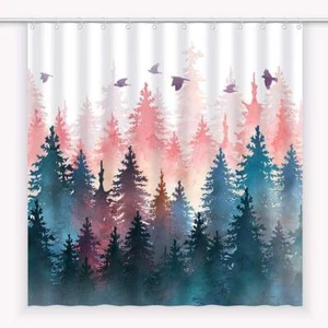 Tree Shower Curtain Forest Shower Curtain Polyester Fabric Waterproof Decorat... - Picture 1 of 7