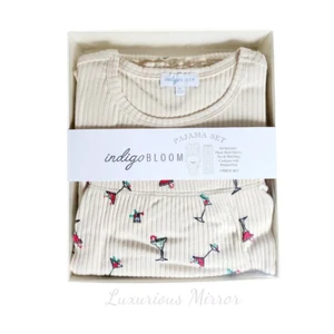 Indigo Bloom Womens Pajama 3 Piece Set Beige Martini Print Short Sleeve L New - Bild 1 von 8