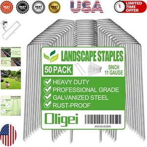 50 Pack U-Shaped Tent Stakes - Galvanized Landscape Staples for Secure Anchoring - Picture 1 of 9