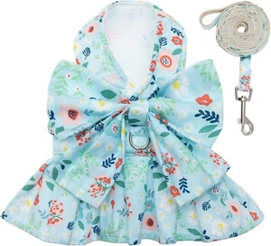 Small Dog Dress Harness and Leash Set-Cute Floral Bow Tie Dog Vest Harness Dress - Picture 1 of 7