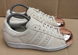ADIDAS SUPERSTAR TRAINERS BEIGE SUEDE METAL TOES SIZE 4 UK GOOD WORN CONDITION 