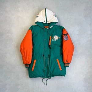 VINTAGE 90s TRIPLE FAT GOOSE MIAMI DOLPHINS NFL DOWN PUFFER JACKET Sz LARGE - Picture 1 of 19