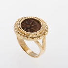 14K Yellow Gold Rare Ring ,Bronze Widows Mite Coin Ring - Unique, 