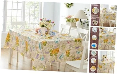  Spring Yellow Pastel Floral Vinyl Flannel Backed 52" x 70" Rectangle Claudette - Image 1 of 4