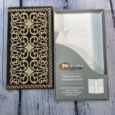 Бумажник мужской Nocona родео сшитый кремовый вестерн вышивка коричневая кожа - Изображение 1 из 4